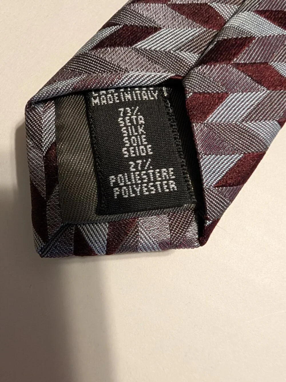 Emporio Armani Burgandy and Grey Geometric Pattern Tie Made in Italy NWT